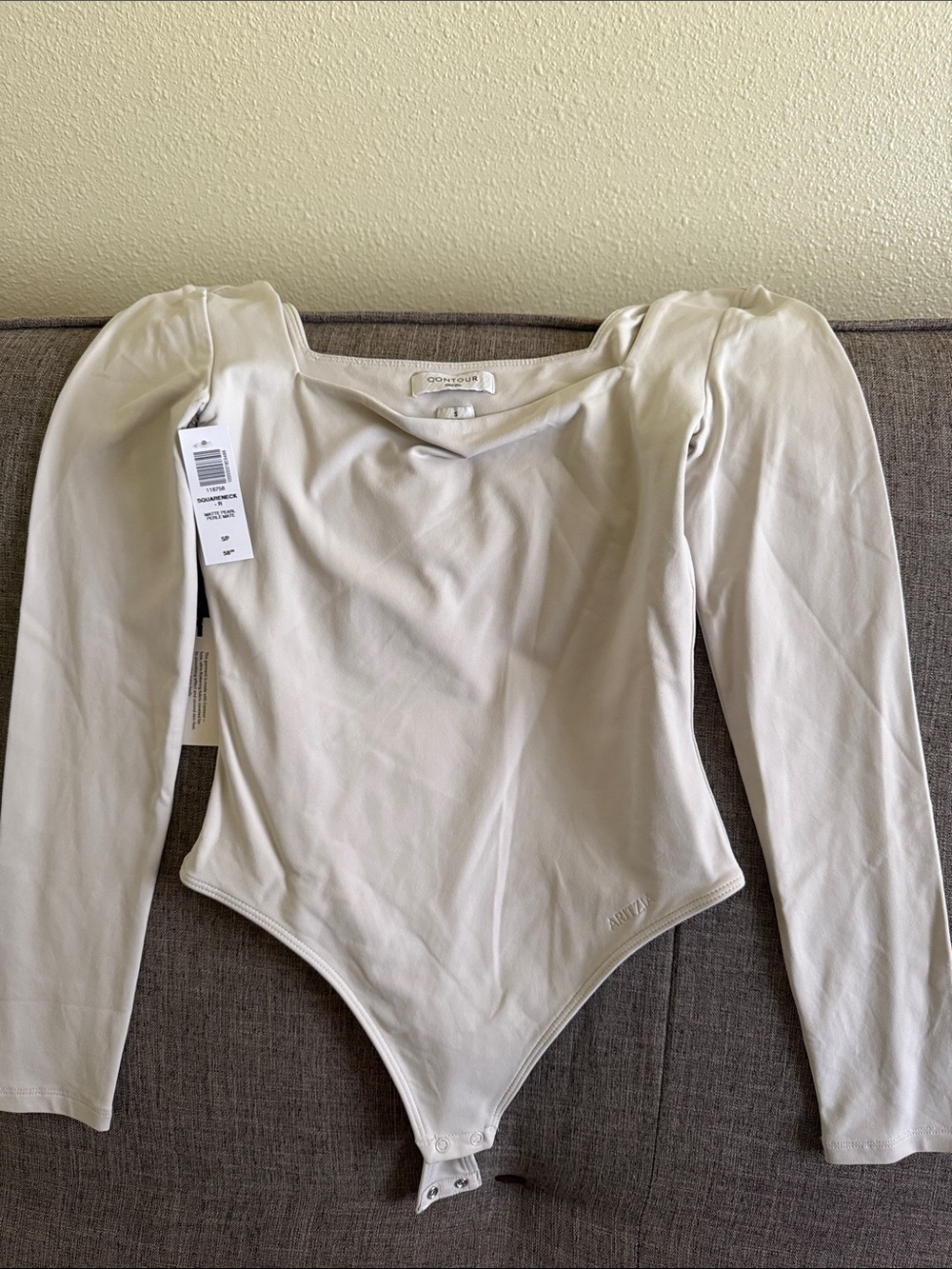 Aritzia Cream Long-Sleeve Square Neck Bodysuit